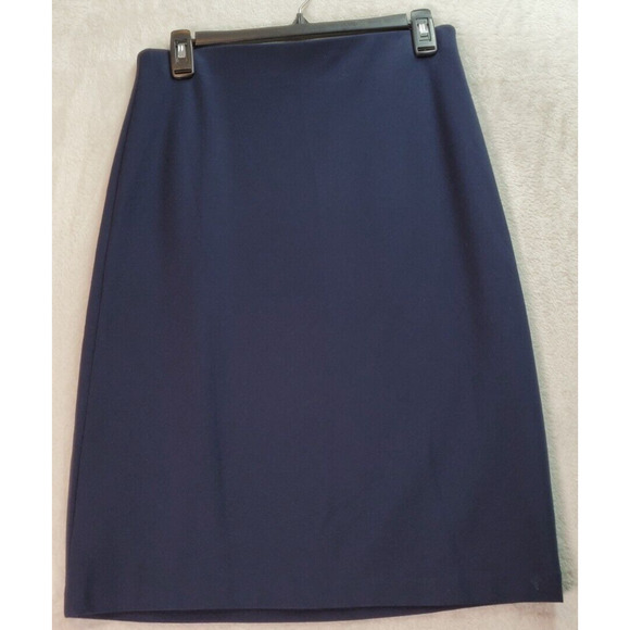 Grace A Line Skirt Womens Sz 6 Navy Rayon Stretch Pleated Elastic Waist Back Zip - Picture 1 of 6